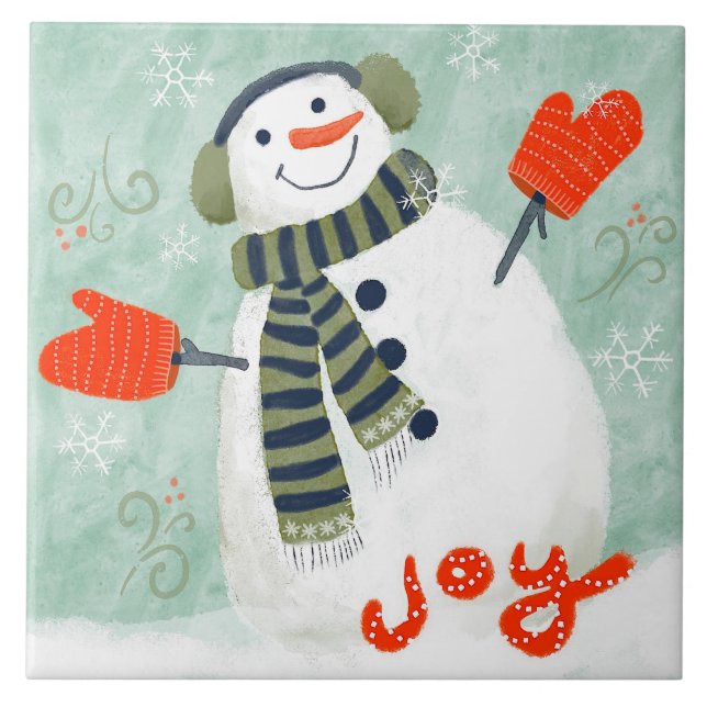 Azulejo Joyful Snowman Cerâmica Kitchen (Frente)