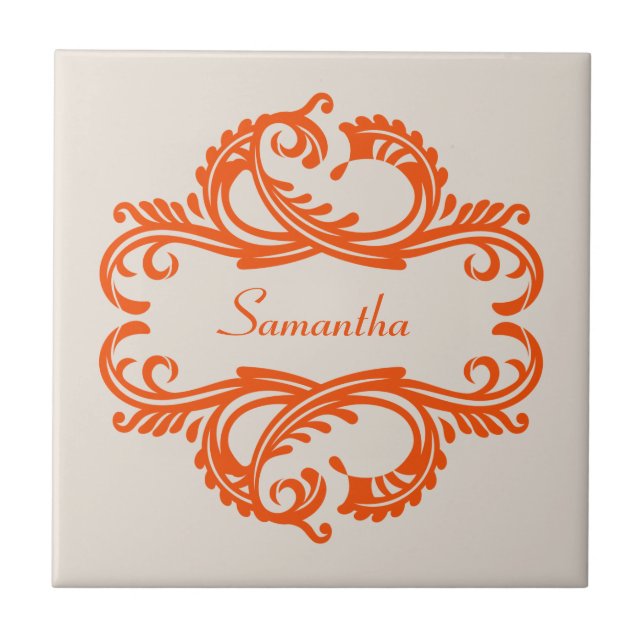 Azulejo Laranja Chic Damask (Frente)