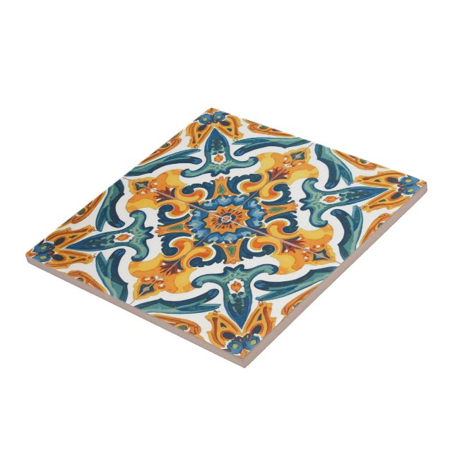 Azulejo laranja e verde mosaico vintage a granel (Lateral)
