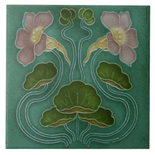 Azulejo - Lírios de Água Rosa Claro Art Nouveau