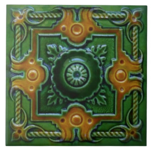 Azulejo Majolica Design Vitoriano Verde e Amber