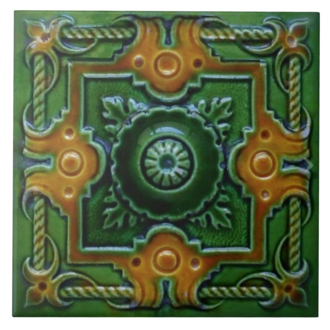 Azulejo Majolica Design Vitoriano Verde e Amber (Frente)