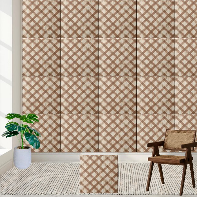 Azulejo Marrom e branco checado na casa de fazenda (Rustic Farmhouse Brown and White Checkered Tile)