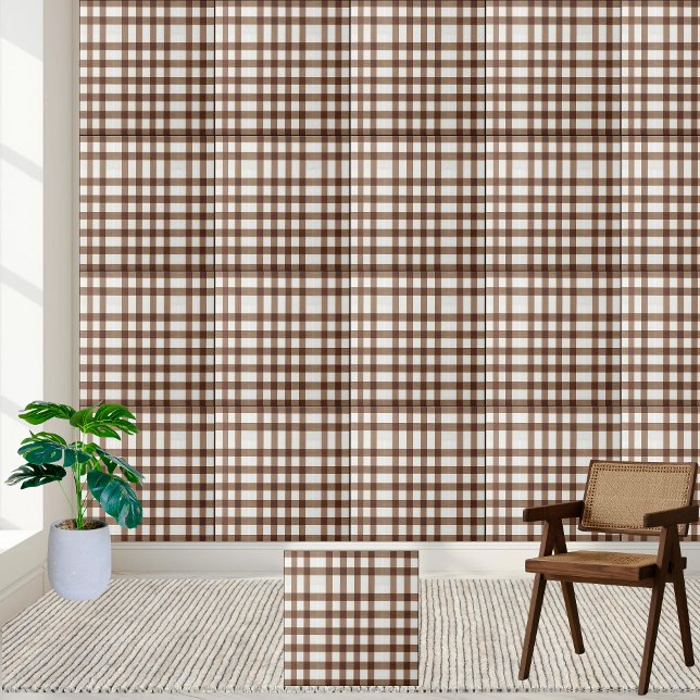 Azulejo Marrom e Branco-Clássico com Verificação d (Classic Brown and White Gingham Checkered Tile)