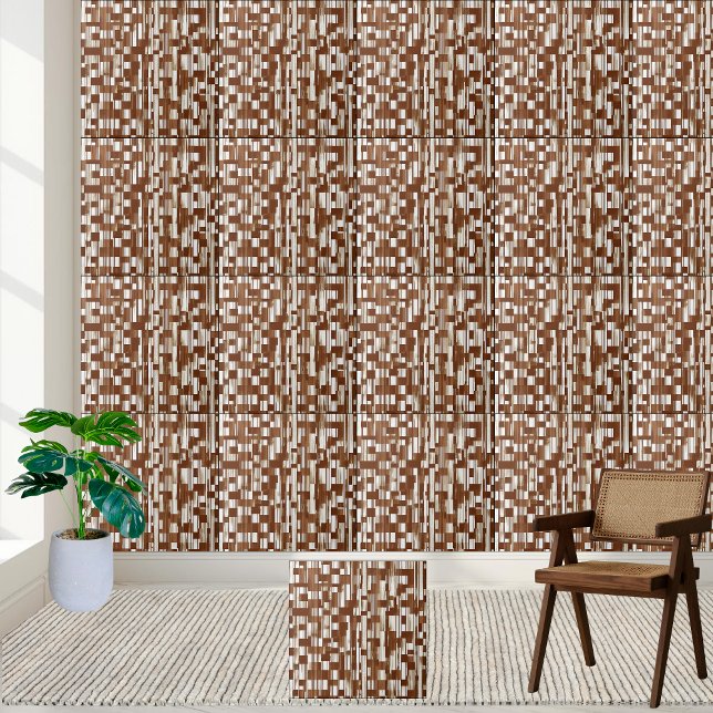 Azulejo Marrom e Branco moderno, geométrico (Modern Brown and White Geometric Checkered Tile)