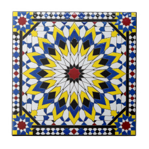 Azulejo Marroquino Amarelo e Azul Real Autêntico