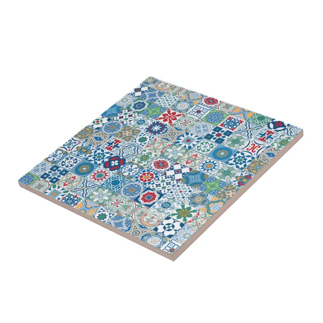 Azulejo marroquino - azul e vermelho (Lateral)