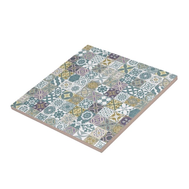 Azulejo marroquino - azul pastel e dourado (Lateral)