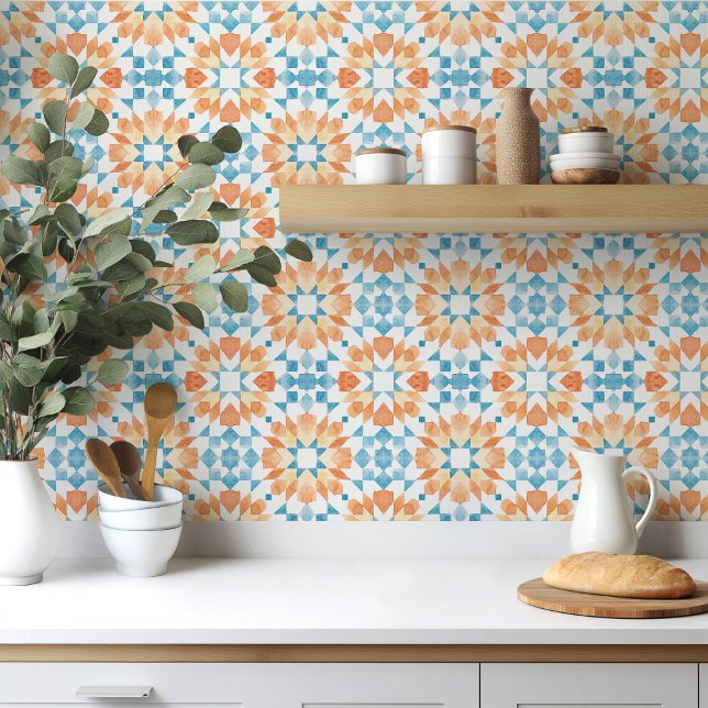 Azulejo marroquino com aquarela azul e laranja (Criador carregado)