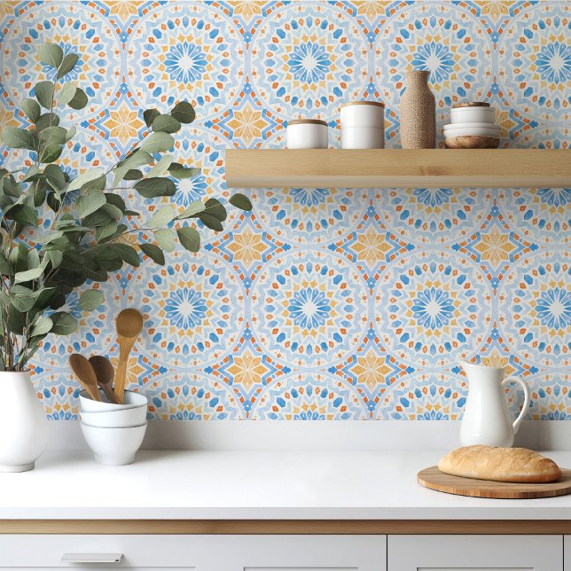 Azulejo marroquino com aquarela azul e laranja (Criador carregado)