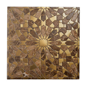 Azulejo Marroquino Dourado e Mármore Marrom Luxo