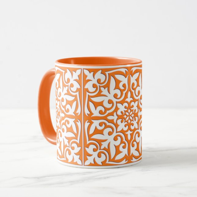 Azulejo marroquino - laranja-coral e caneca branca (Frente Esquerda)