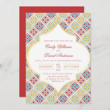 Azulejo marroquino Padrão Vermelho QR Convite de C