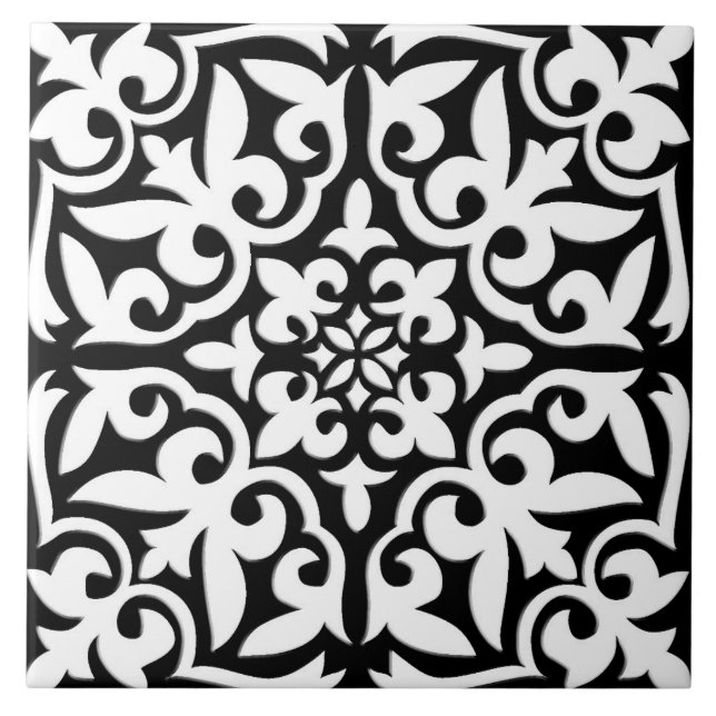 Azulejo marroquino - preto com fundo branco (Frente)