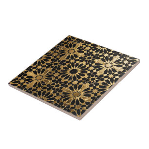 Azulejo Marroquino Preto de Luxo e Dourado