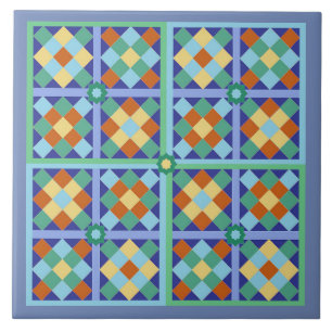 Azulejo marroquino quadrado de ouro azul-teta