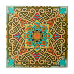 Azulejo marroquino Verde Azul Dourado