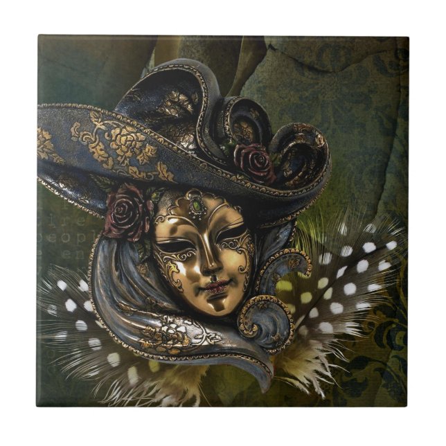 Azulejo Máscara-Verde-Damasco do Carnaval (Frente)