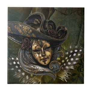 Azulejo Máscara-Verde do damasco do carnaval