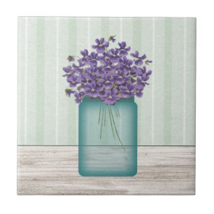 Azulejo Mason Jar Violets