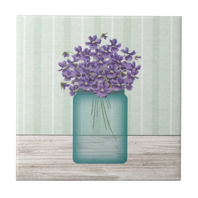 Azulejo Mason Jar Violets (Frente)