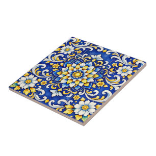 Azulejo Medalha Flor Cobalt
