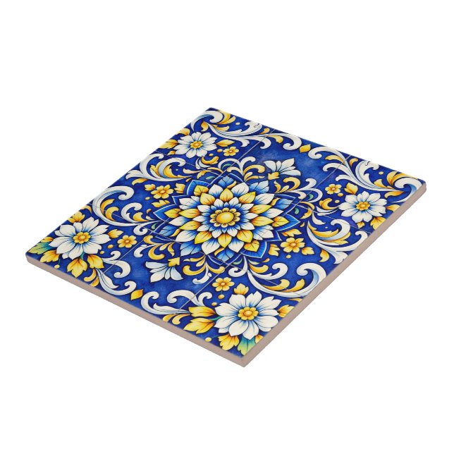 Azulejo Medalha Flor Cobalt (Lateral)
