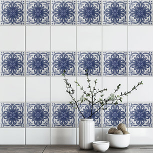Azulejo Mediterrâneo marinho Azul, Russo Branco