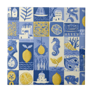 Azulejo Mediterrâneo Padrão Limão Costeiro