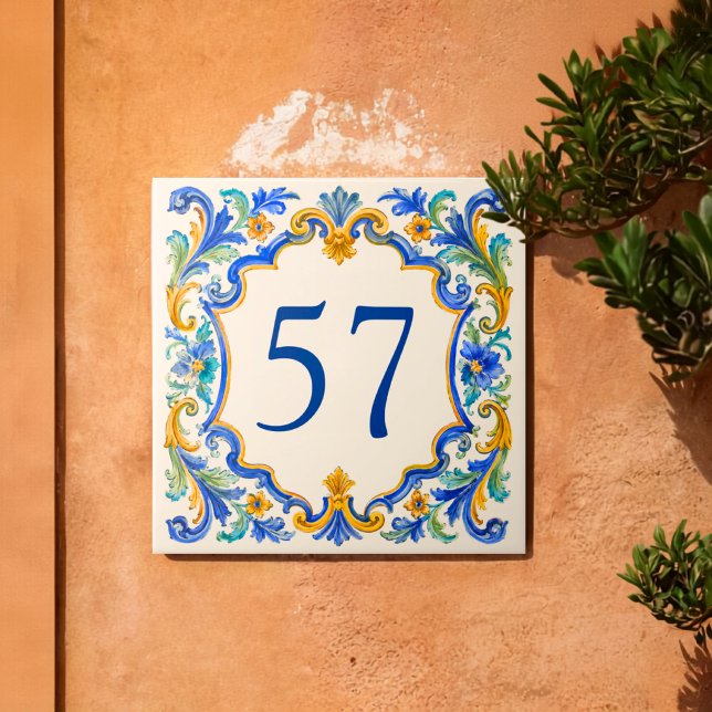 Azulejo Mediterrâneo Personalizado Placa de Número (Criador carregado)