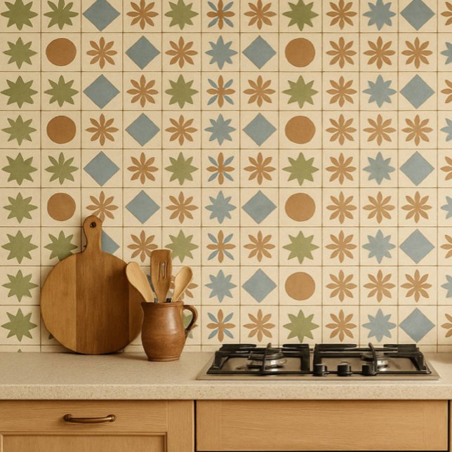 Azulejo Mediterrâneo Terracotta Bloom (Tiles repeated.)