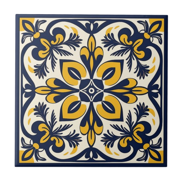 Azulejo mexicano azul e amarelo - nº 3 (Frente)