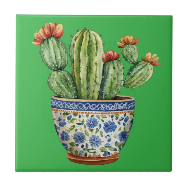 Azulejo mexicano Talavera Hacienda Style Cactus (Frente)