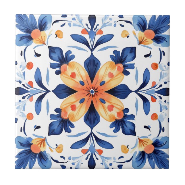 Azulejo mexicano Talavera Hacienda Style Flower (Frente)