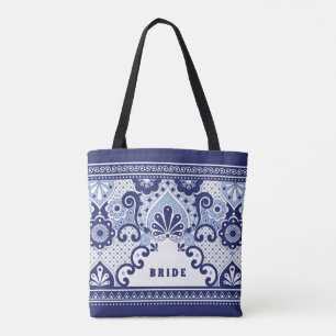 Azulejo mexicano Talavera Tote Bag Bride Blue & Wh