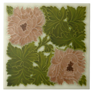 Azulejo Minton Peony Pink e Green Majolica Repro 1