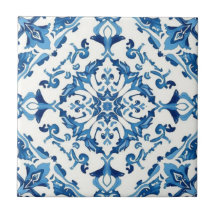 Azulejo mosaico azul e branco vintage a granel