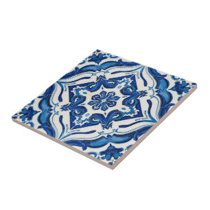 Azulejo mosaico azul e branco vintage a granel