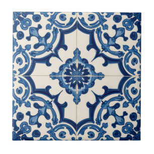 Azulejo mosaico azul e branco vintage a granel