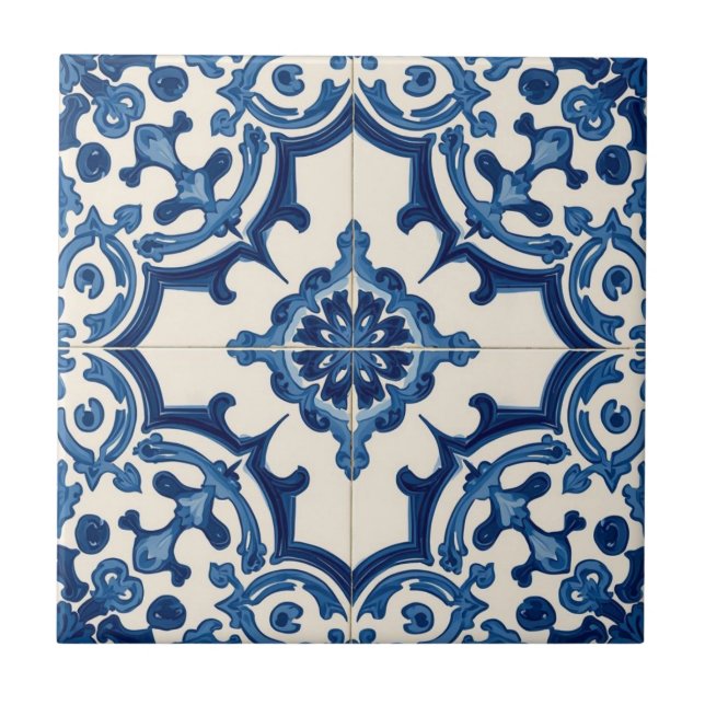 Azulejo mosaico azul e branco vintage a granel (Frente)