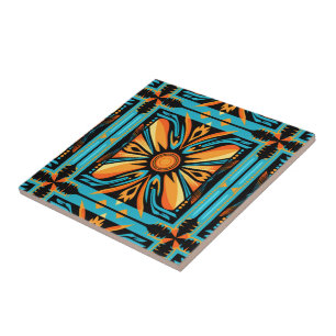 Azulejo mosaico azul laranja amarelo