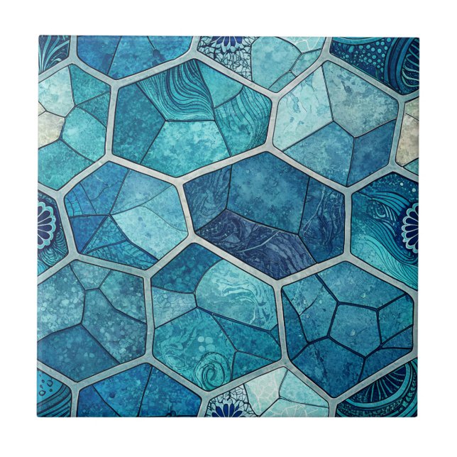 Azulejo Mosaico Azul Oceano – Polígono Irregular (Frente)
