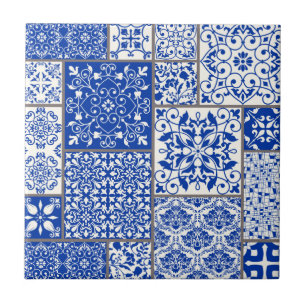 Azulejo Mosaico Maiolica Azul e Branco do Mediterr