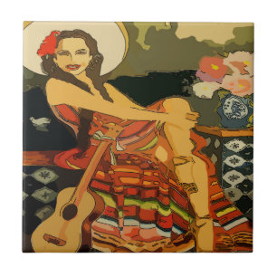 Azulejo Mural de Mulher do Violão Flamenco