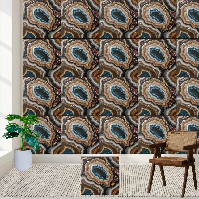 Azulejo natural de Teal e Geodo castanho (Natural Teal and Brown Geode Tile)