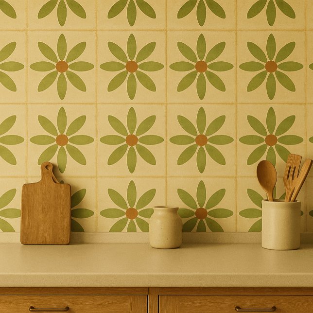Azulejo Olive Bloom – Padrão Floral Vintage (Criador carregado)