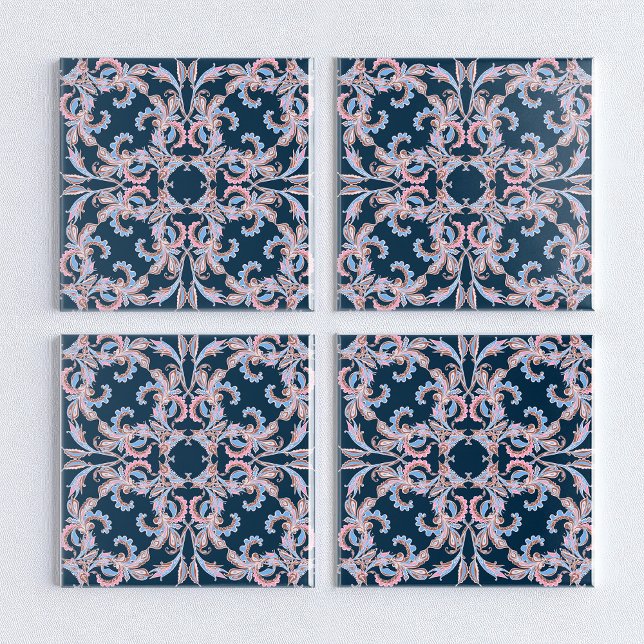 Azulejo Ornamentado com Filigrana Floral em Azul M (Criador carregado)
