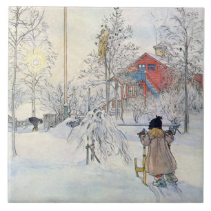 Azulejo ou Trivet da arte da cena da neve do