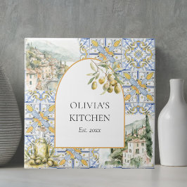 Azulejo Padrão Amarelo Azul Mediterrâneo Oliva