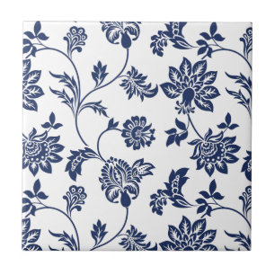 Azulejo - Padrão Floral Azul e Branco